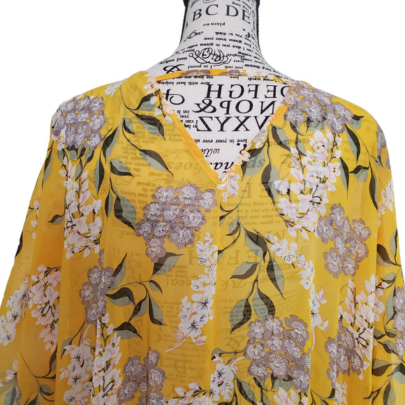 Blu Heaven Yellow Green Floral Long Flowy Kimono Medium - Picture 8 of 12